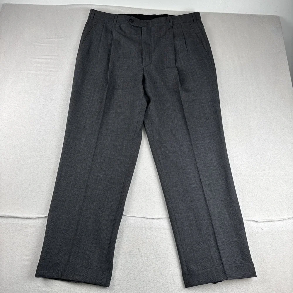 Brooks Brothers Stretch  2 Piece Gray Glen Plaid Suit 48R fits 36*30 Wool Blend